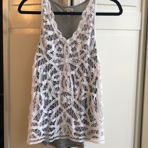 Grey and white lace overlay tank top, size xs
